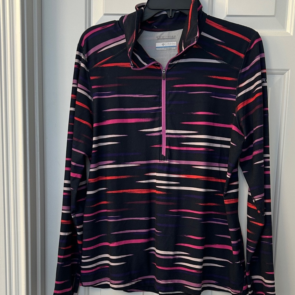 Columbia Women's Long Sleeve 1/2 zip Top - Black with Pink and Red Stripes